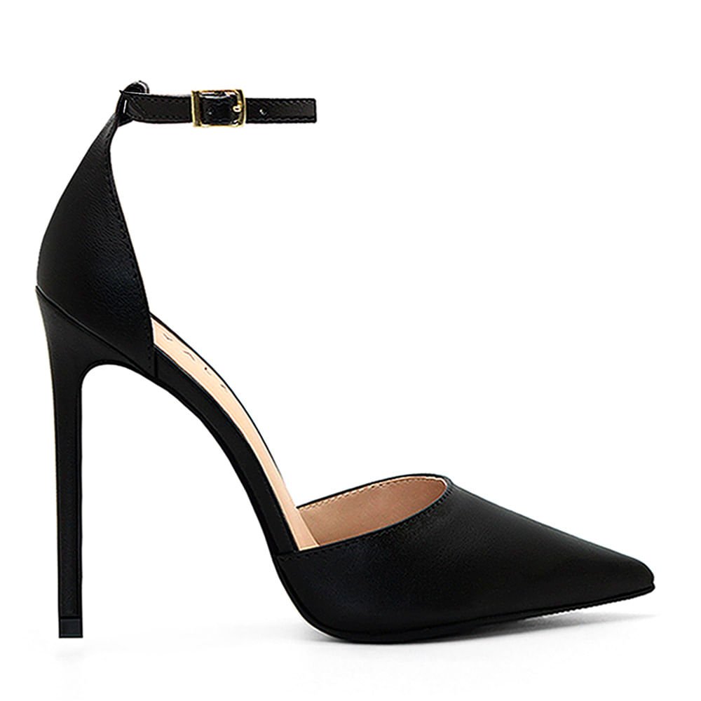 Scarpin Royalz Ankle Strap Liso Salto Alto Fino Lana Preto Preto