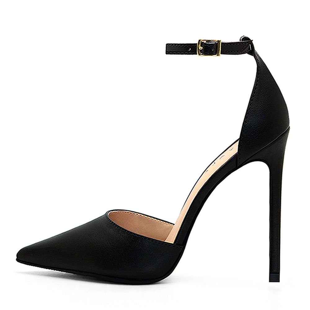 Scarpin Royalz Ankle Strap Liso Salto Alto Fino Lana Preto Preto 3