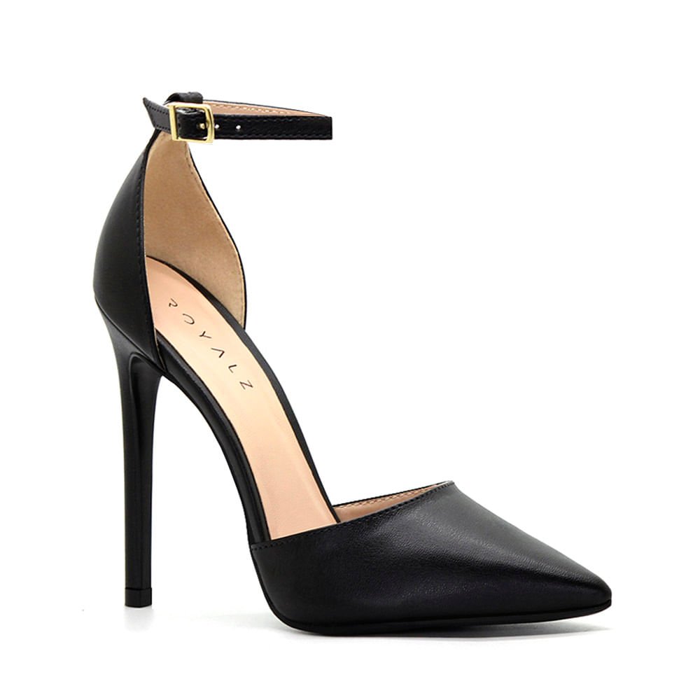 Scarpin Royalz Ankle Strap Liso Salto Alto Fino Lana Preto Preto 2
