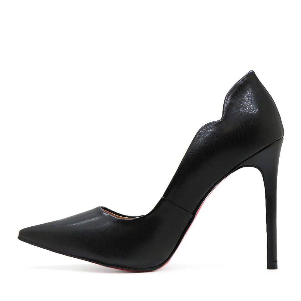 Scarpin Royalz Liso Salto Alto Fino Celine Curvas Sola Vermelha Preto Preto 3
