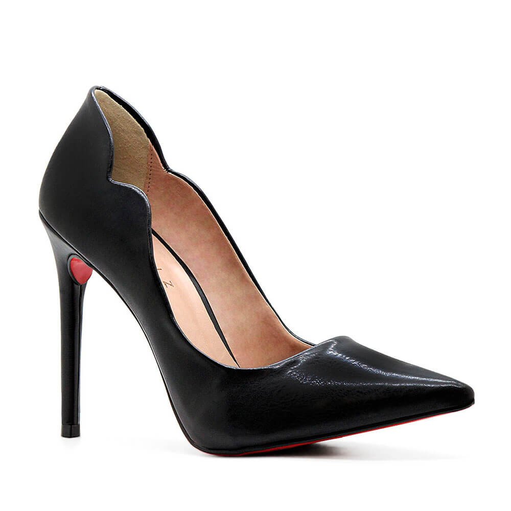 Scarpin Royalz Liso Salto Alto Fino Celine Curvas Sola Vermelha Preto Preto 2