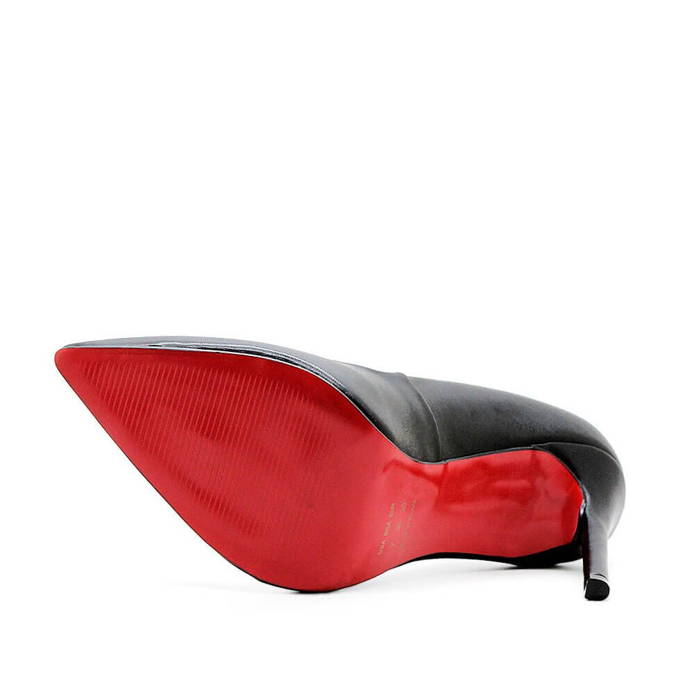 Scarpin Royalz Liso Salto Alto Fino Celine Curvas Sola Vermelha Preto Preto 4