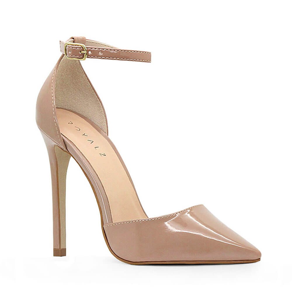 Scarpin Royalz Ankle Strap Verniz Salto Alto Fino Lana Nude Escuro Bege 3