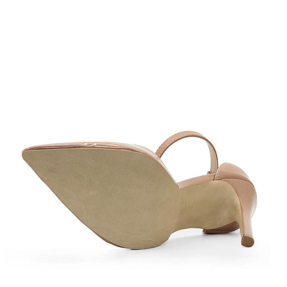 Scarpin Royalz Ankle Strap Verniz Salto Alto Fino Lana Nude Escuro Bege 5