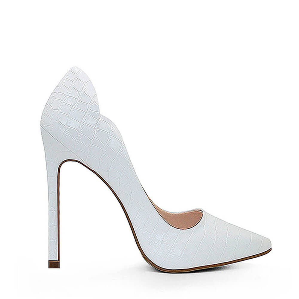 Scarpin Royalz Croco Salto Alto Fino Celine Curvas Branco
