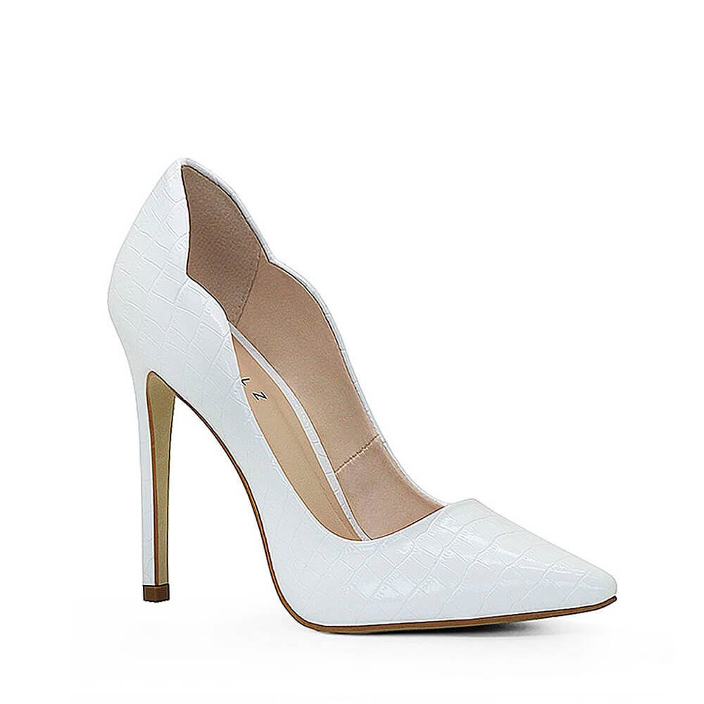 Scarpin Royalz Croco Salto Alto Fino Celine Curvas Branco Branco 3