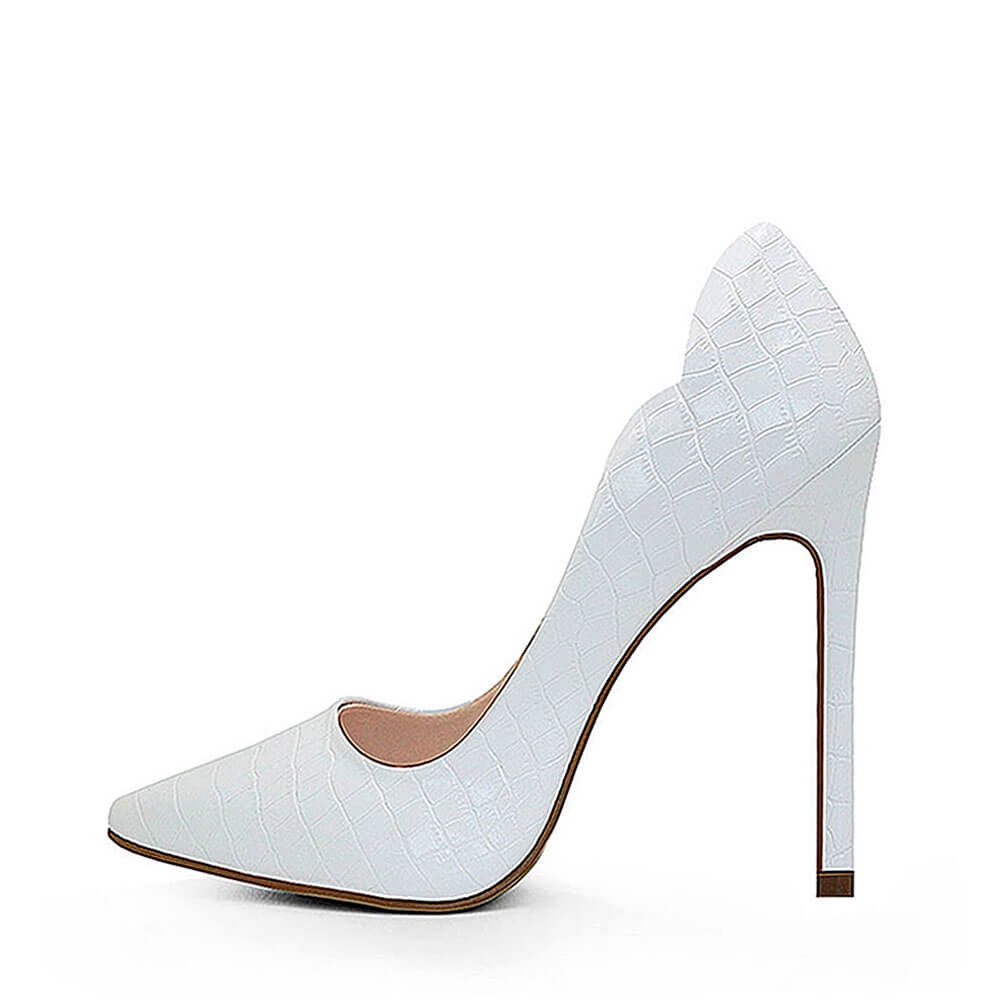 Scarpin Royalz Croco Salto Alto Fino Celine Curvas Branco Branco 4