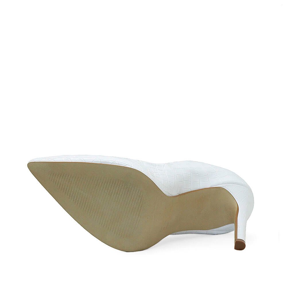 Scarpin Royalz Croco Salto Alto Fino Celine Curvas Branco Branco 5