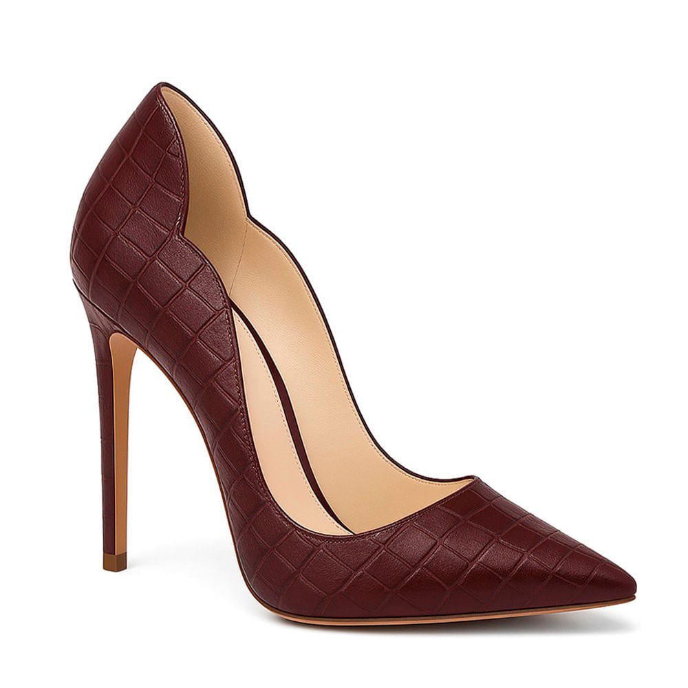 Scarpin Royalz Croco Salto Alto Fino Celine Curvas Vinho Bordô Bordô 3