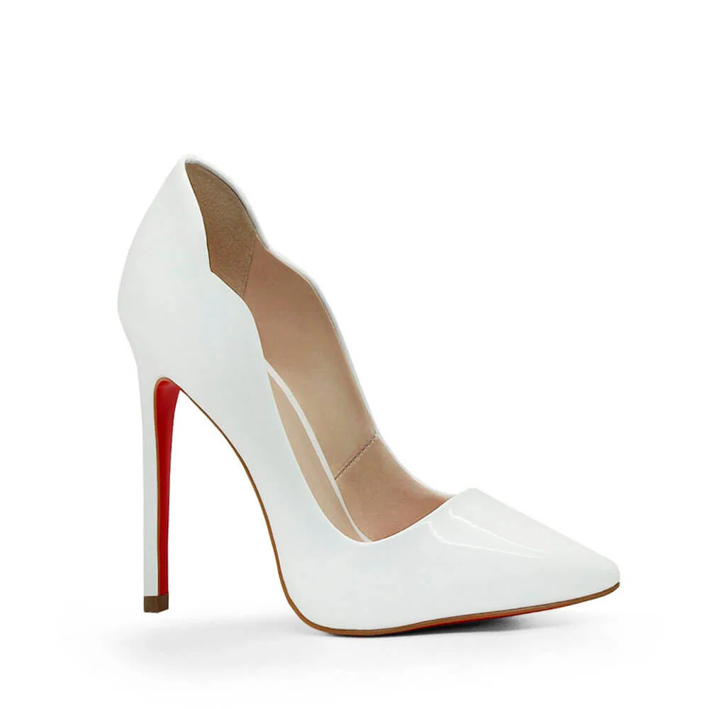 Scarpin Royalz Verniz Salto Alto Fino Celine Curvas Branco Branco 2