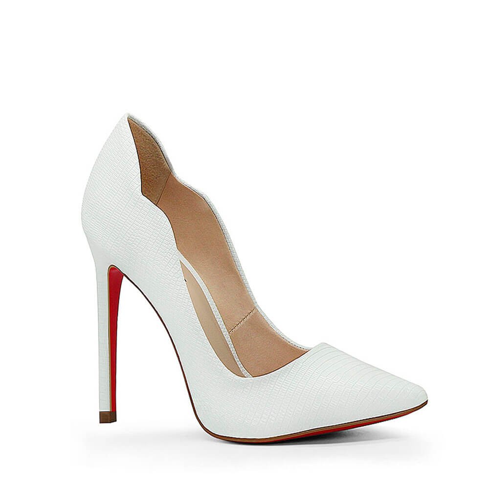 Scarpin Royalz Cobra Sola Vermelha Salto Alto Fino Celine Curvas Branco Branco 2