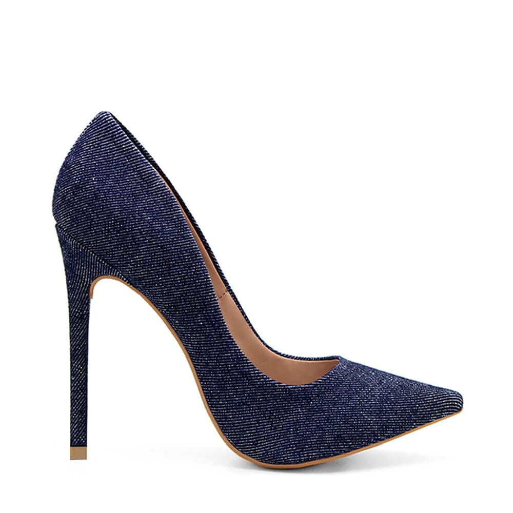 Scarpin Royalz Jeans Salto Alto Fino Celine Azul