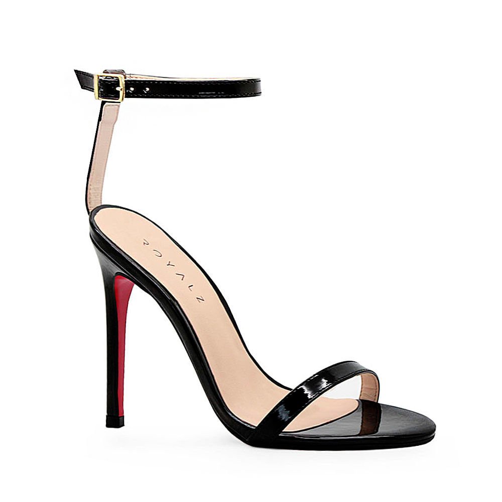 Sandália Royalz Verniz Sola Vermelha Maya Salto Alto Fino Tira Preta Preto 2