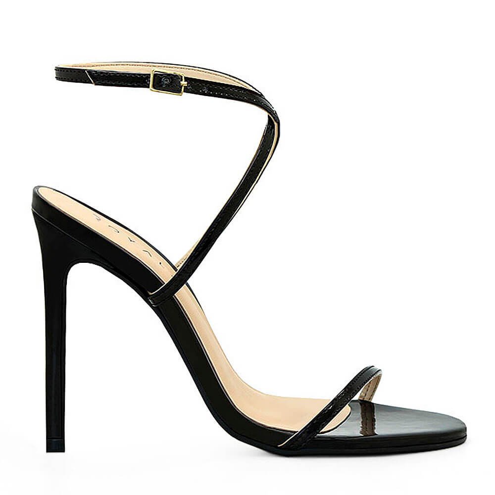 Sandália Royalz Verniz Sola Vermelha Natalie Salto Alto Fino Tira Preta Preto 1