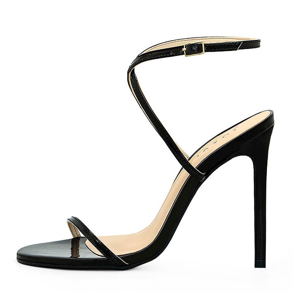 Sandália Royalz Verniz Sola Vermelha Natalie Salto Alto Fino Tira Preta Preto 3