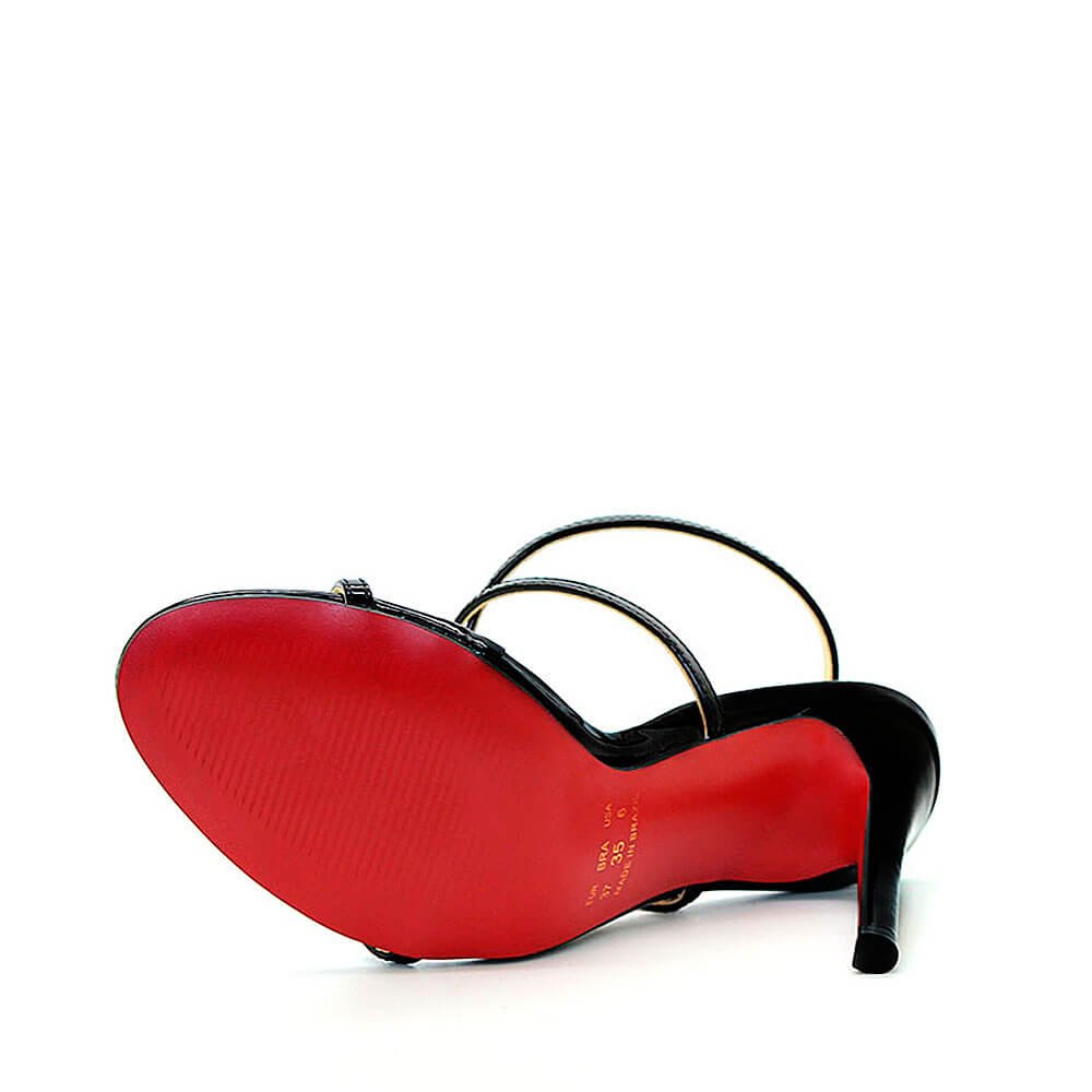 Sandália Royalz Verniz Sola Vermelha Natalie Salto Alto Fino Tira Preta Preto 4