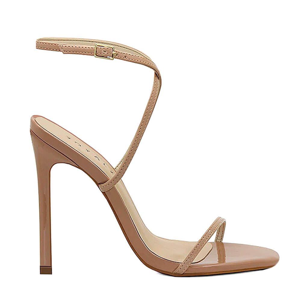 Sandália Royalz Verniz Natalie Salto Alto Fino Tira Nude Escuro Bege 1