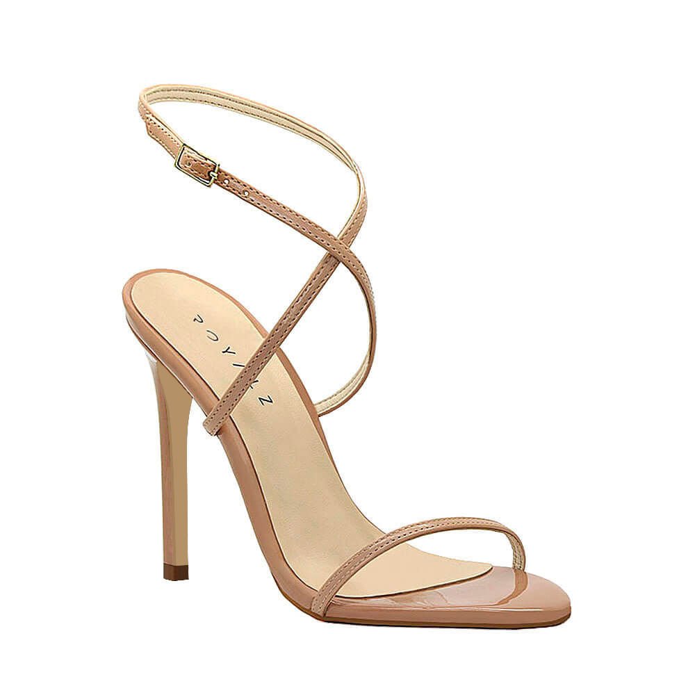 Sandália Royalz Verniz Natalie Salto Alto Fino Tira Nude Escuro Bege 2