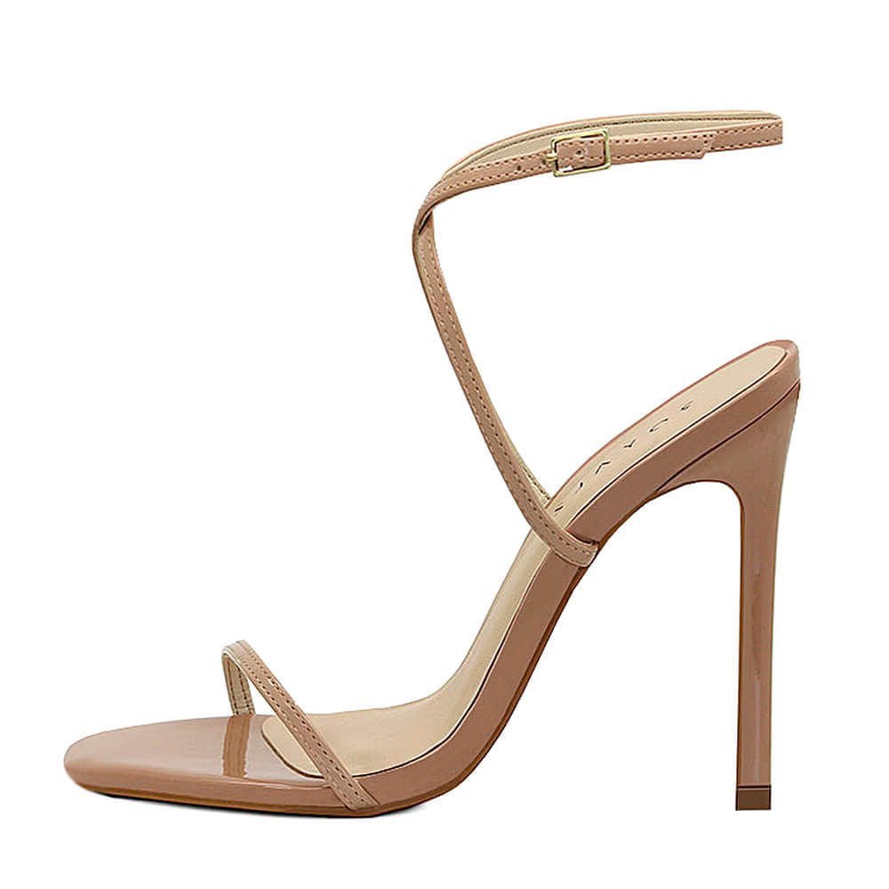 Sandália Royalz Verniz Natalie Salto Alto Fino Tira Nude Escuro Bege 3