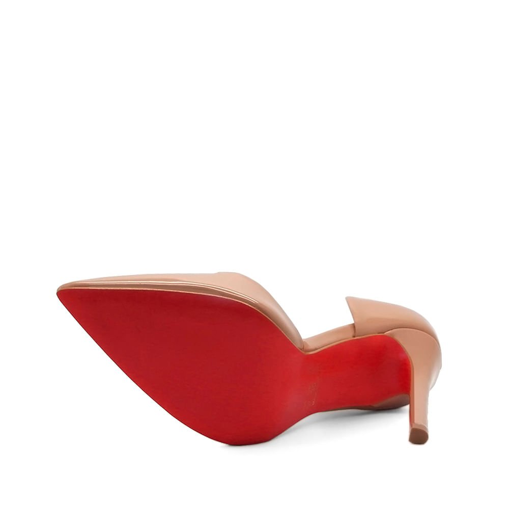 Scarpin Royalz Verniz Abertura Interna Sola Vermelha Salto Alto Fino Celine Nude Escuro Bege 4