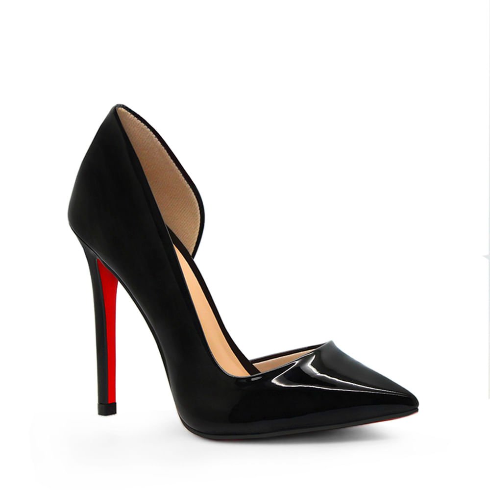 Scarpin Royalz Verniz Abertura Interna Sola Vermelha Salto Alto Fino Celine Preto Preto 2