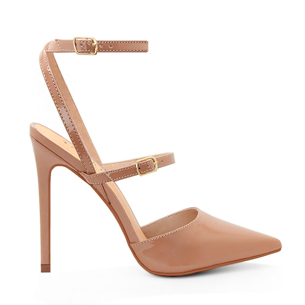 Scarpin Royalz Verniz Salto Alto Fino Adele Slingback Nude Escuro Bege 3