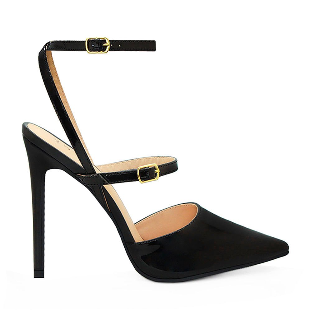 Scarpin Royalz Verniz Sola Vermelha Salto Alto Fino Adele Slingback Preto