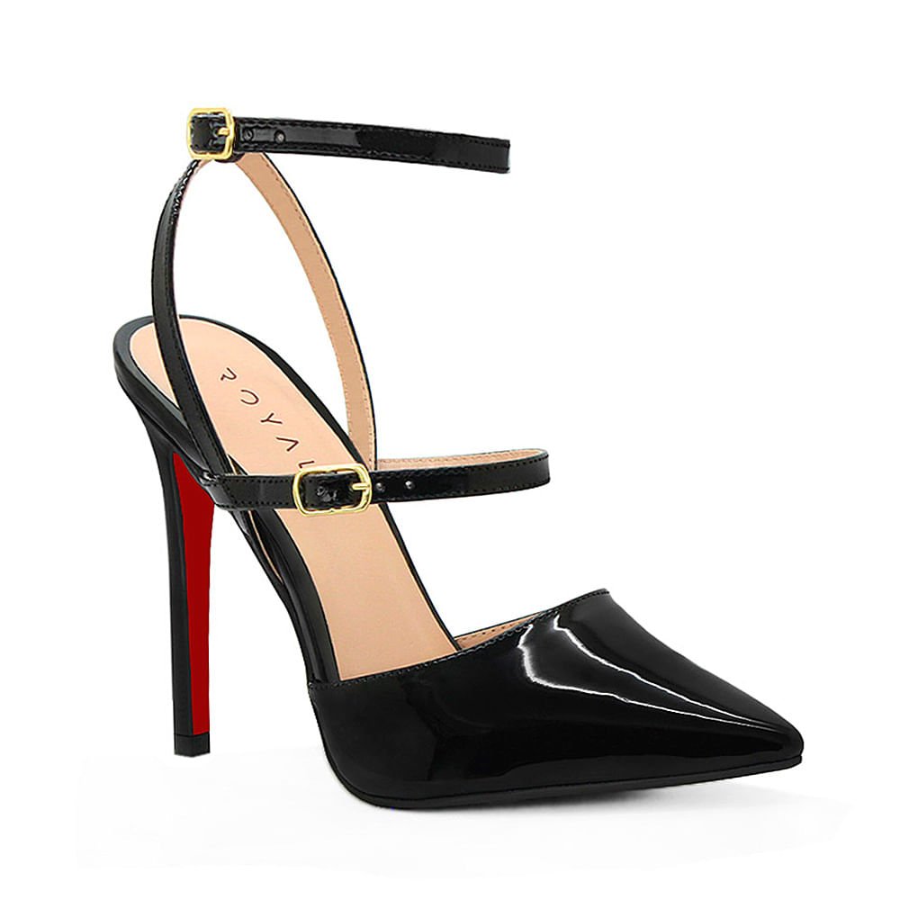 Scarpin Royalz Verniz Sola Vermelha Salto Alto Fino Adele Slingback Preto Preto 2