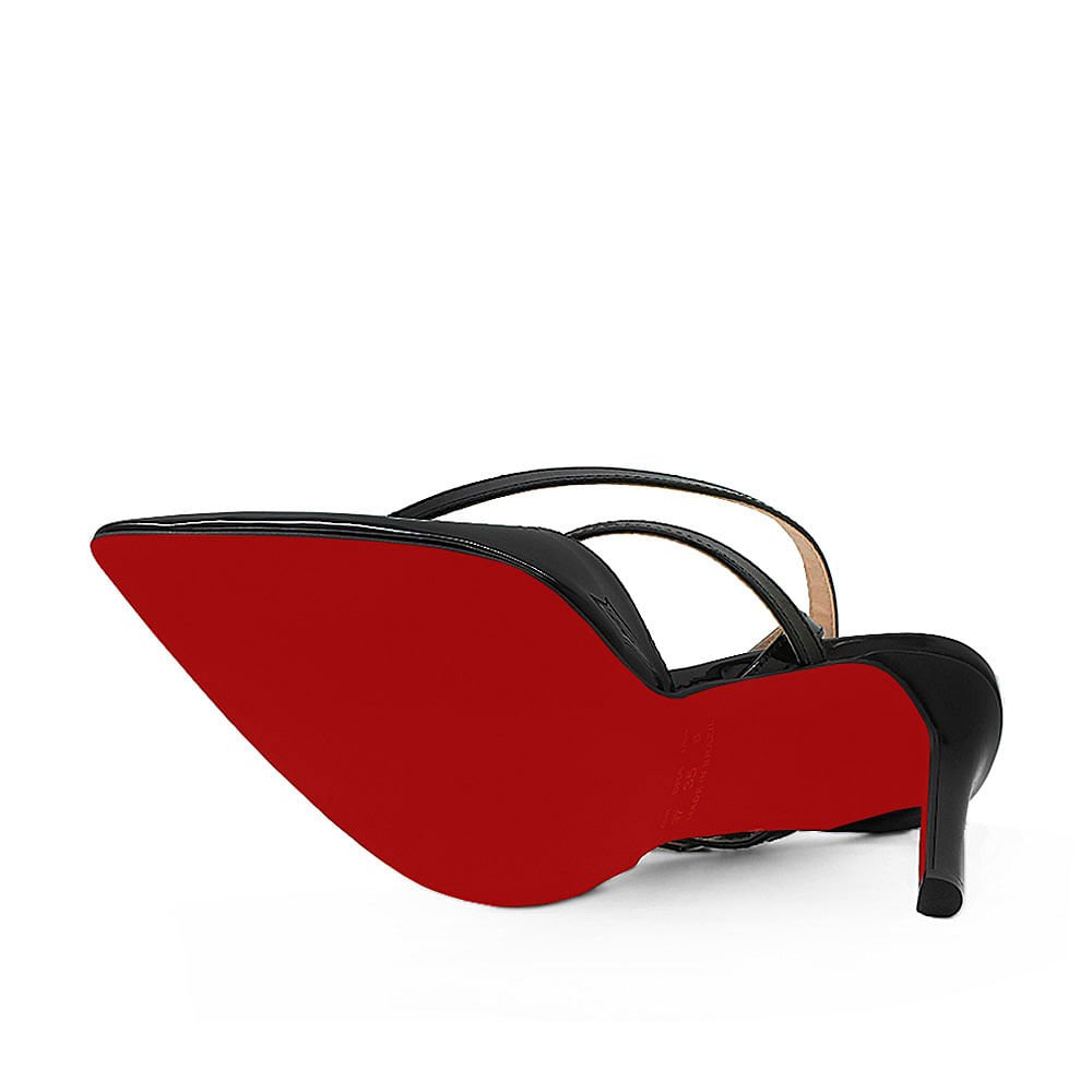 Scarpin Royalz Verniz Sola Vermelha Salto Alto Fino Adele Slingback Preto Preto 4