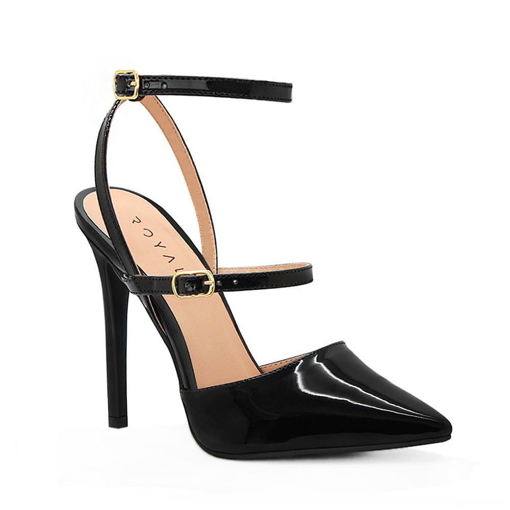 Scarpin Royalz Verniz Salto Alto Fino Adele Slingback Preto Preto 2
