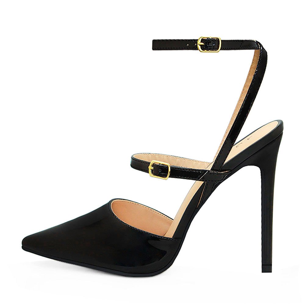 Scarpin Royalz Verniz Salto Alto Fino Adele Slingback Preto Preto 3