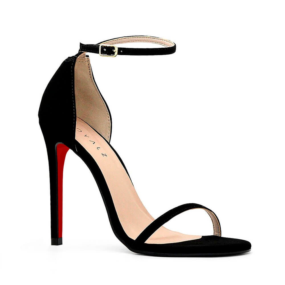 Sandália Royalz Nobuck Sola Vermelha Paola Salto Alto Fino Tira Preta Preto 2