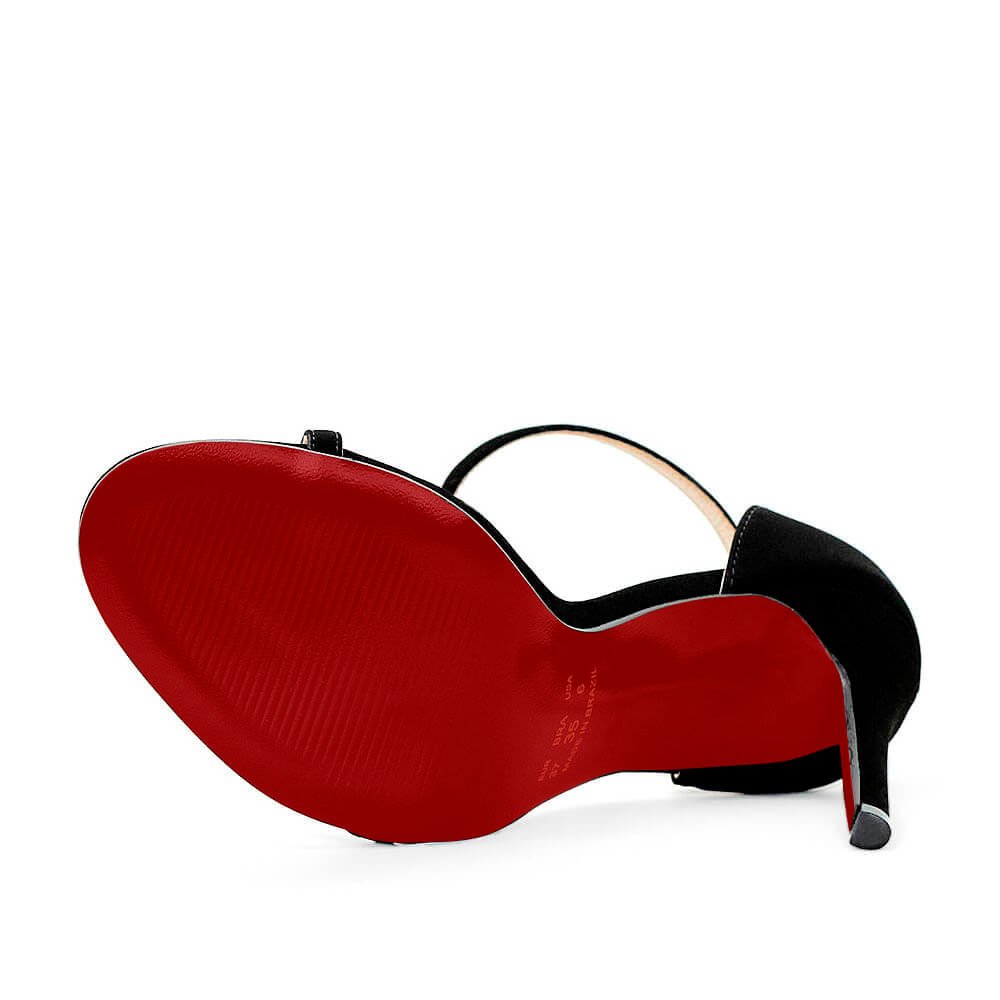 Sandália Royalz Nobuck Sola Vermelha Paola Salto Alto Fino Tira Preta Preto 4