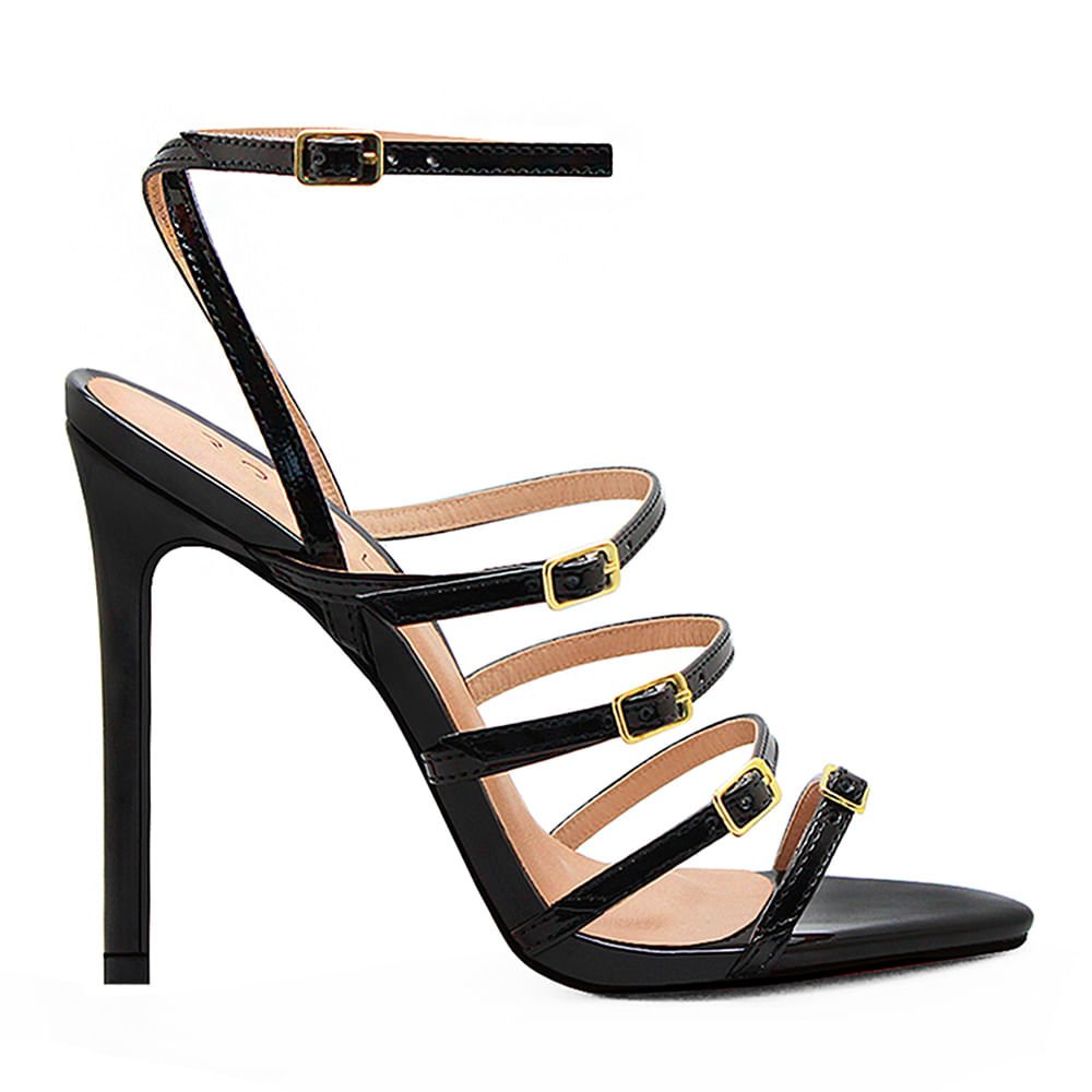 Sandália Royalz Verniz Lila Salto Alto Fino Preta Preto