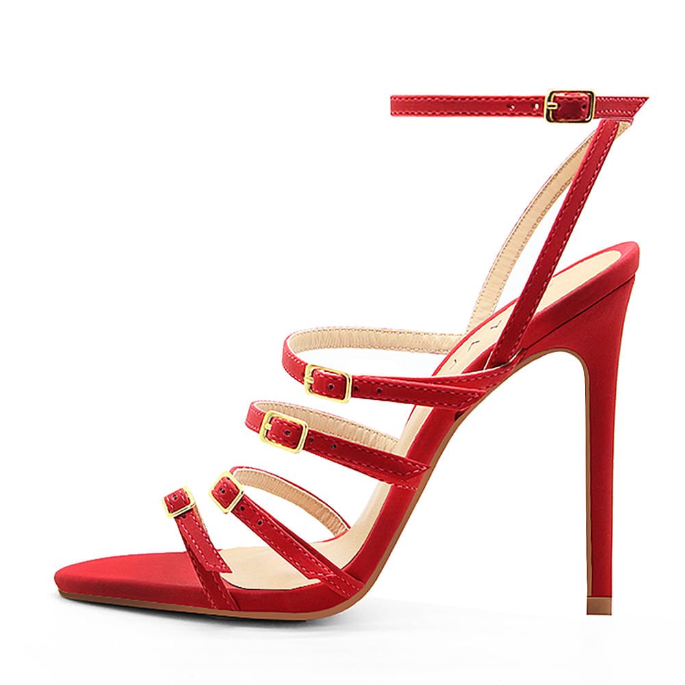 Sandália Royalz Nobuck Lila Salto Alto Fino Vermelha Vermelho 3