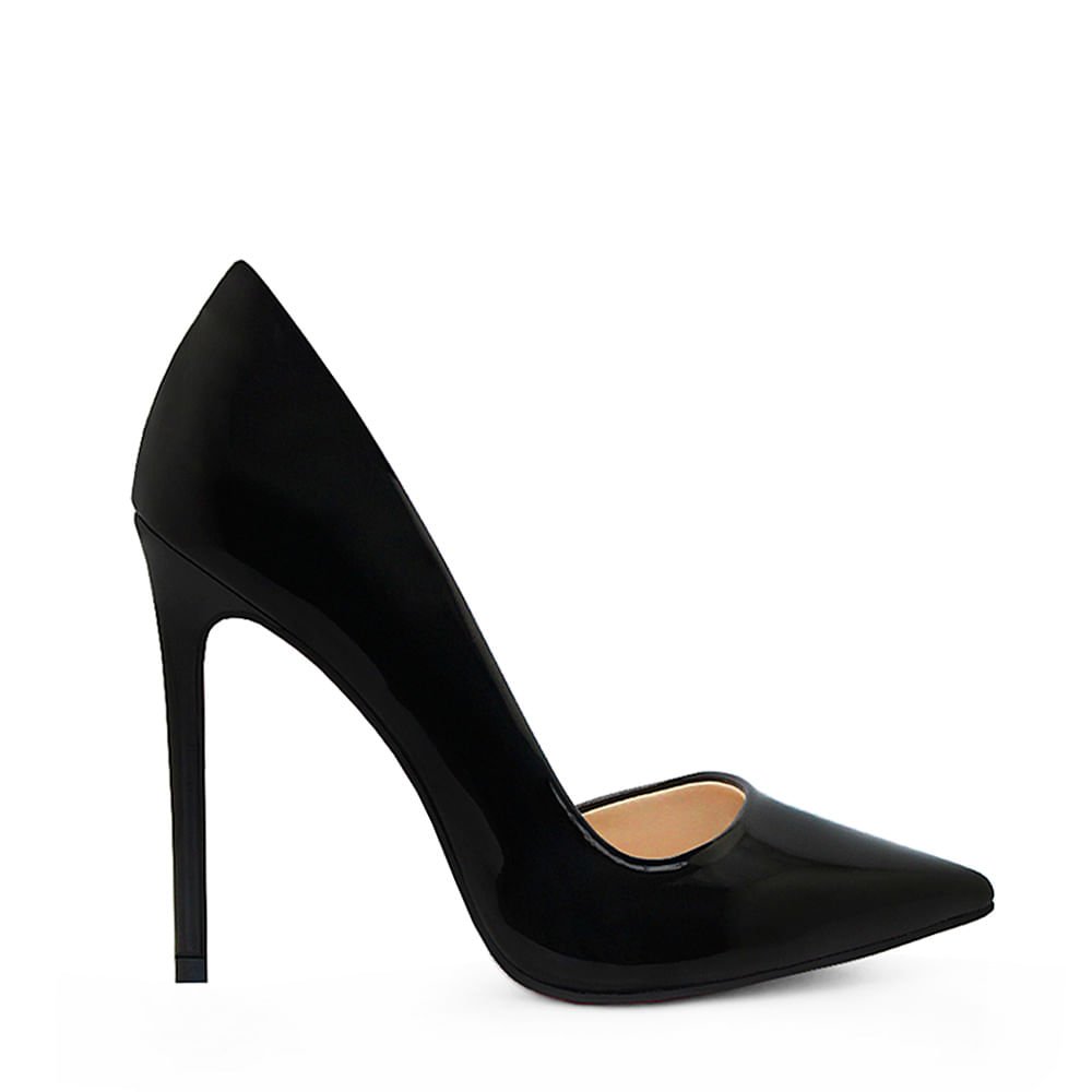 Scarpin Royalz Verniz Abertura Interna Salto Alto Fino Celine Preto