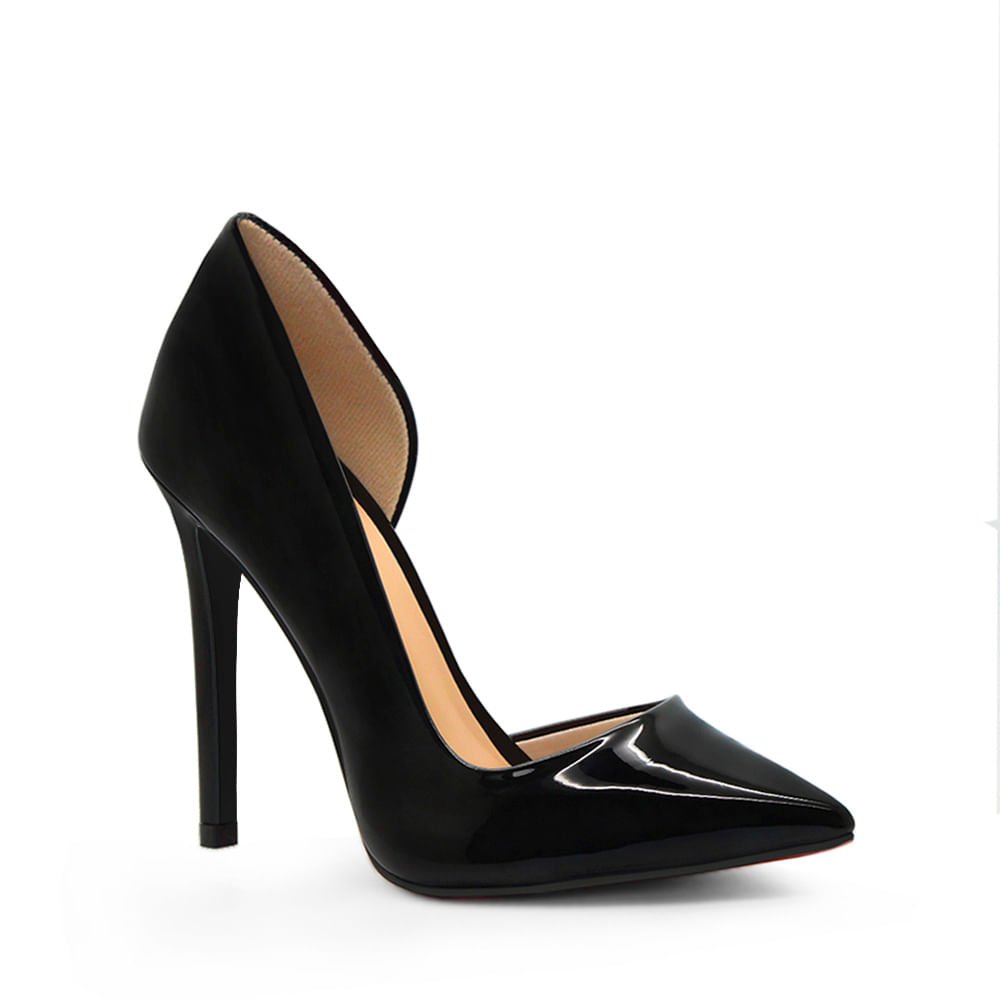 Scarpin Royalz Verniz Abertura Interna Salto Alto Fino Celine Preto Preto 2