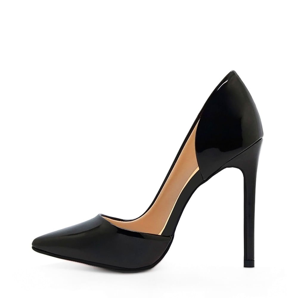 Scarpin Royalz Verniz Abertura Interna Salto Alto Fino Celine Preto Preto 3