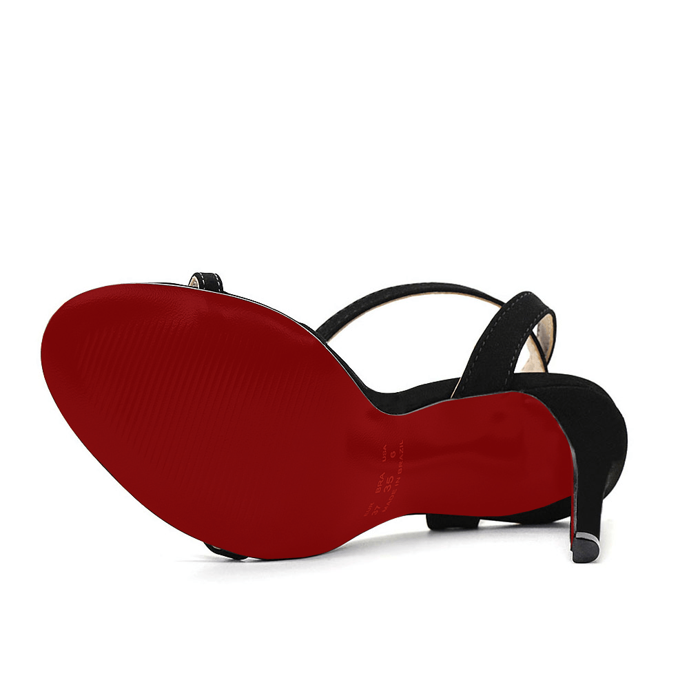 Sandália Royalz Nobuck Sola Vermelha Liz Salto Alto Fino Preta Preto 4