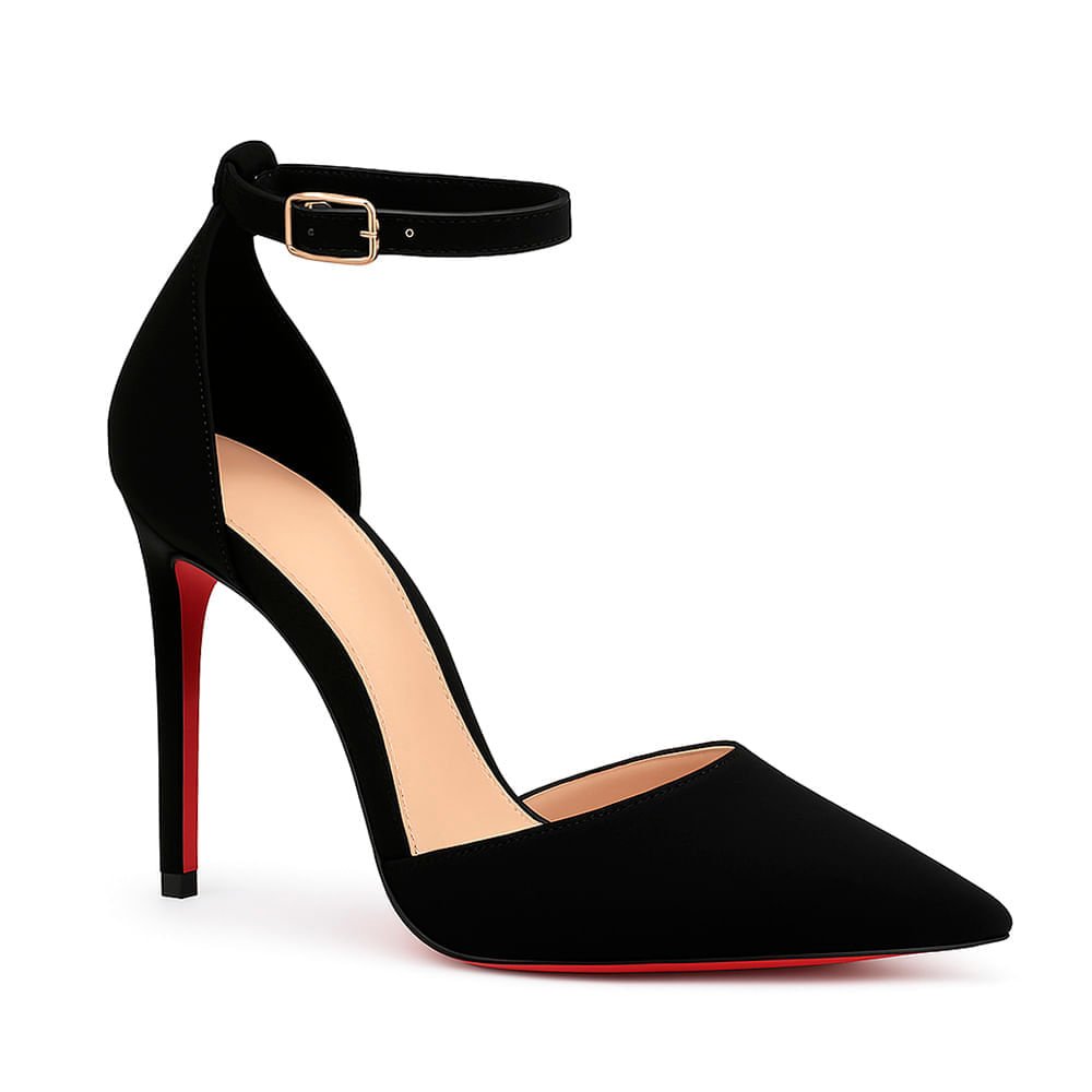 Scarpin Royalz Ankle Strap Nobuck Sola Vermelha Salto Alto Fino Lana Preto Preto 3