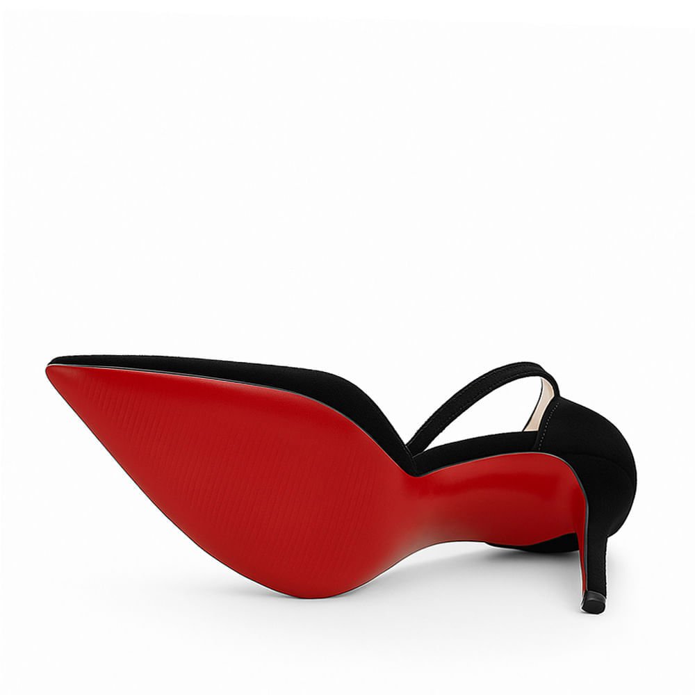 Scarpin Royalz Ankle Strap Nobuck Sola Vermelha Salto Alto Fino Lana Preto Preto 4