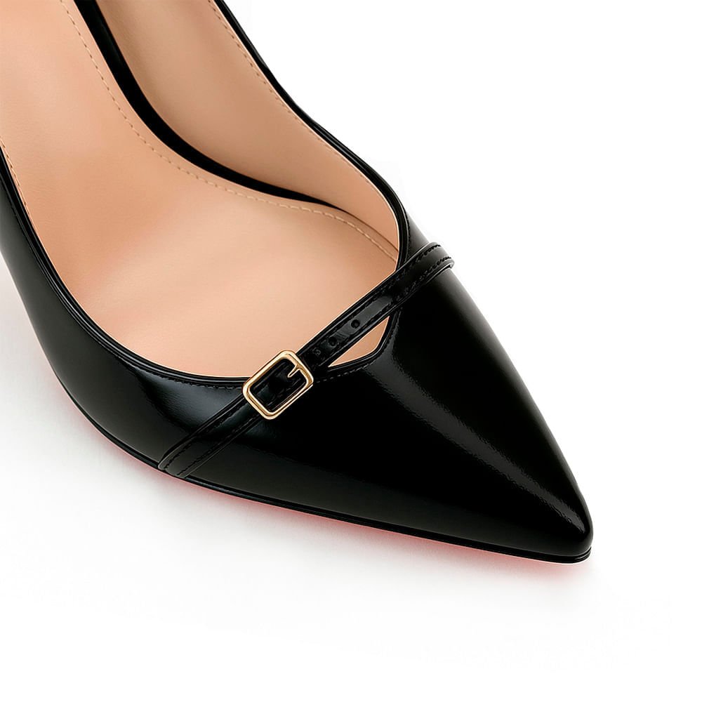 Scarpin Royalz Fivela Verniz Sola Vermelha Salto Alto Fino Celine Preto Preto 3