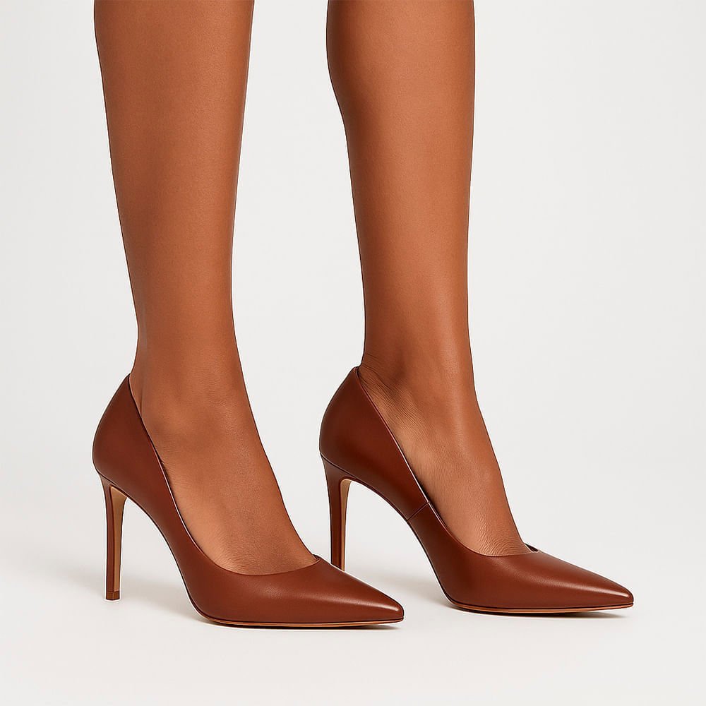 Scarpin Royalz Liso Salto Alto Fino Celine Marrom Whisky Marrom 2