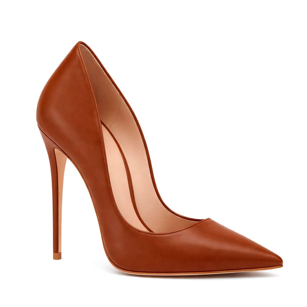 Scarpin Royalz Liso Salto Alto Fino Celine Marrom Whisky Marrom 3