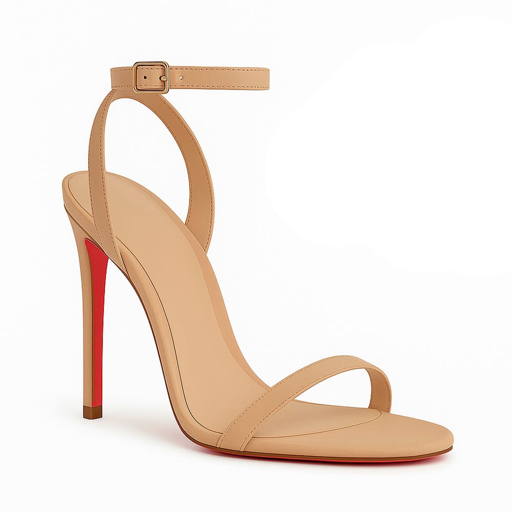 Sandália Royalz Nobuck Sola Vermelha Liz Salto Alto Fino Nude Escuro Nude 2