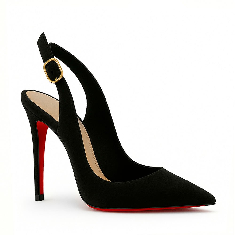 Scarpin Royalz Nobuck Sola Vermelha Salto Alto Fino Celine Slingback Preto Preto 2