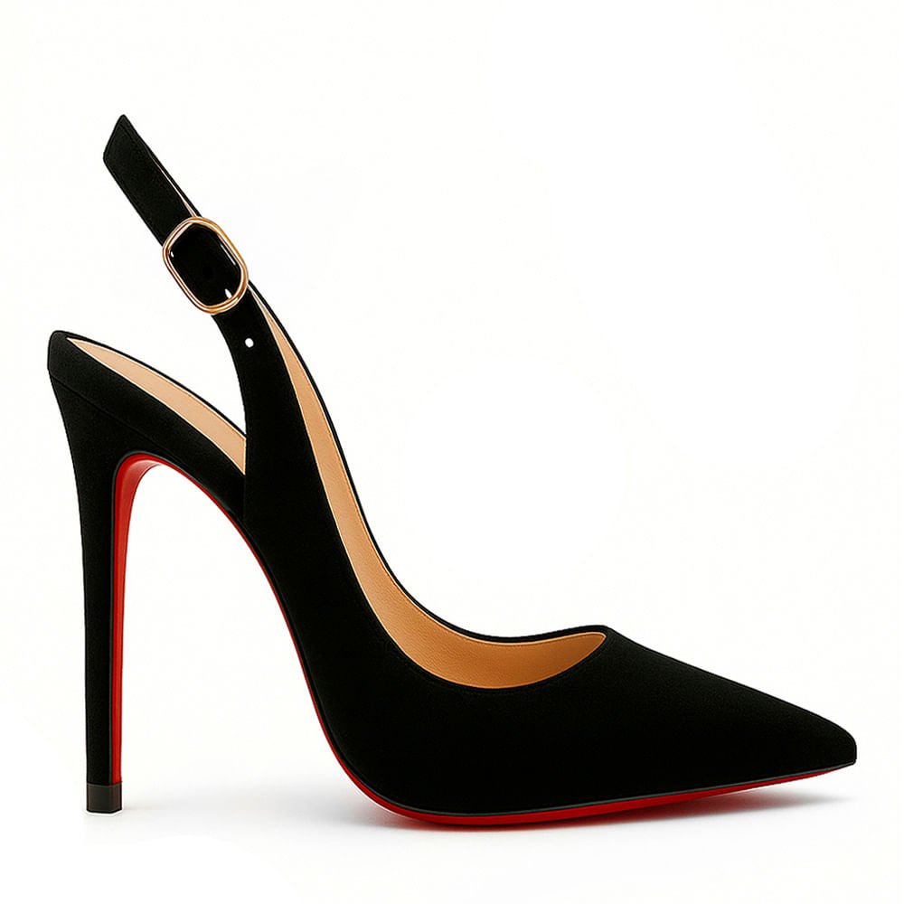 Scarpin Royalz Nobuck Sola Vermelha Salto Alto Fino Celine Slingback Preto