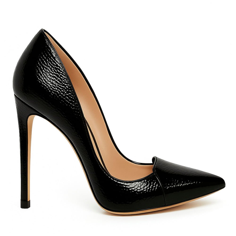 Scarpin Royalz Cobra Salto Alto Fino Elise Preto