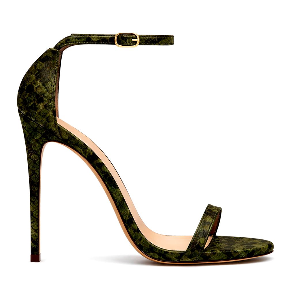 Sandália Royalz Snake Paola Salto Alto Fino Tira Verde Militar