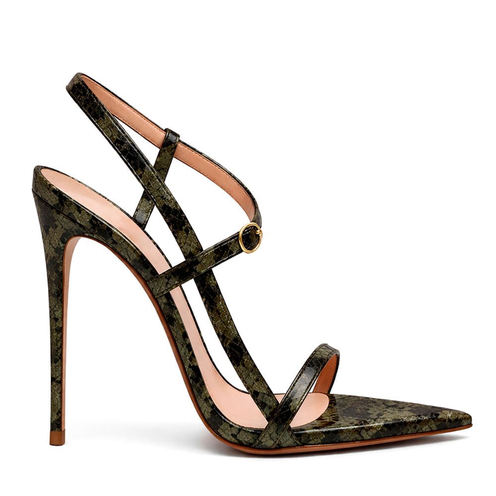 Sandália Royalz Snake Thalia Salto Alto Fino Tira Verde Militar
